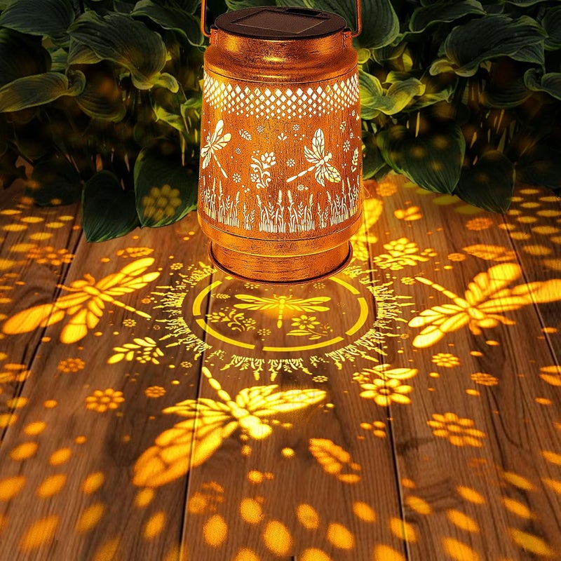 SANDECO 2 Pack Solar Lanterns Outdoor Waterproof Dragonfly Garden Decor, Gifts for Women Mom Grandma Birthday, Hanging Solar Lights Metal LED Decoration with Shepherd Hook Outside for Yard Patio Lawn Porch - Image 2